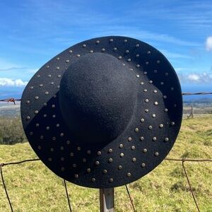BLACK Studded Black Wool Retro Boho Floppy Hat